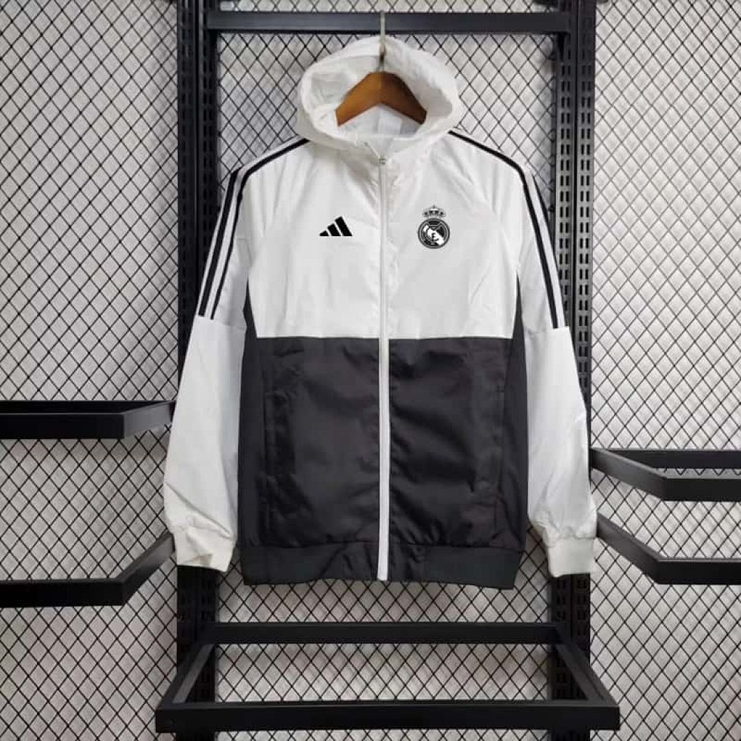 23-24 Real Madrid White and Black Windbreaker Jacket