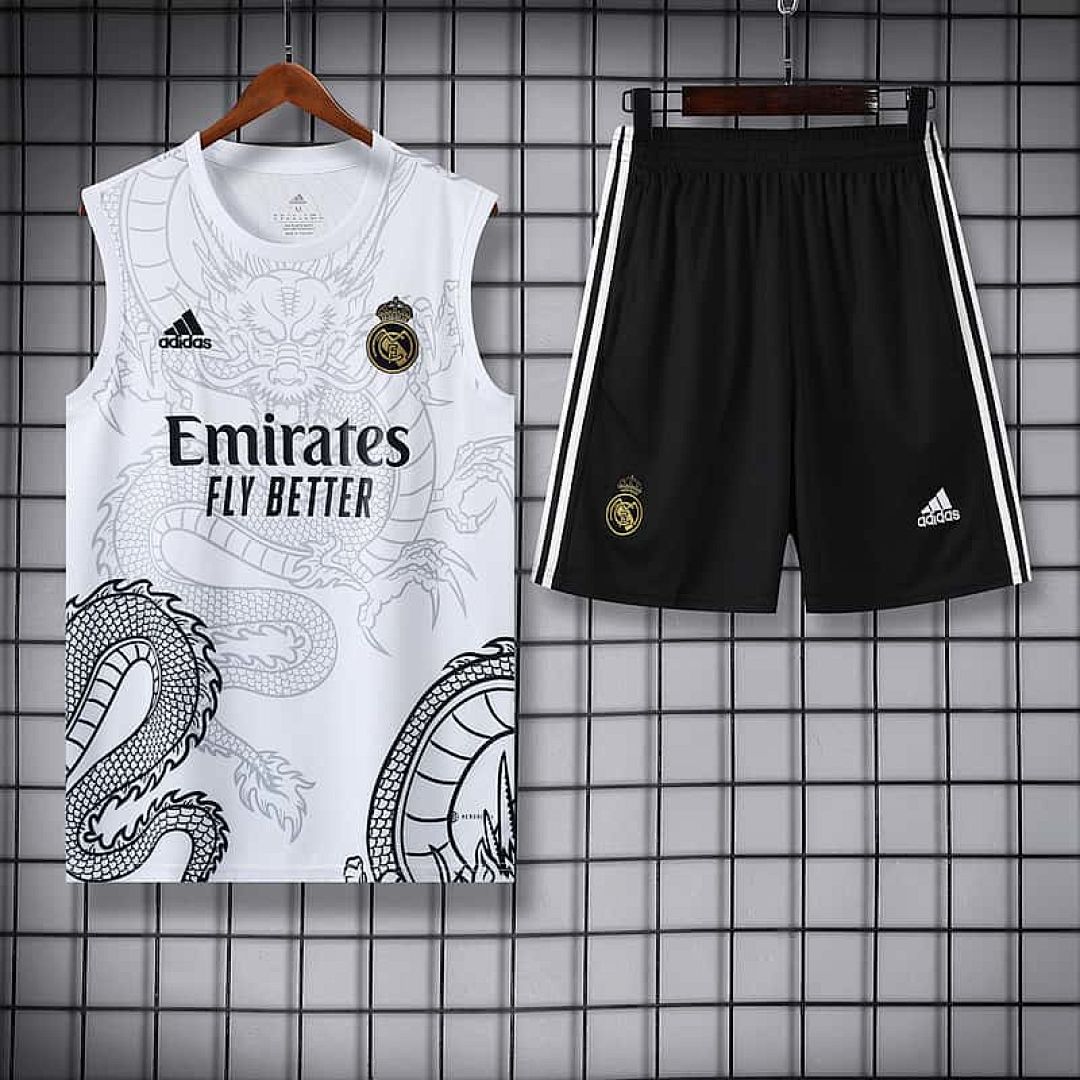 24-25 Real Madrid Dragon White Training Vest Kits(Top+Shorts) 4