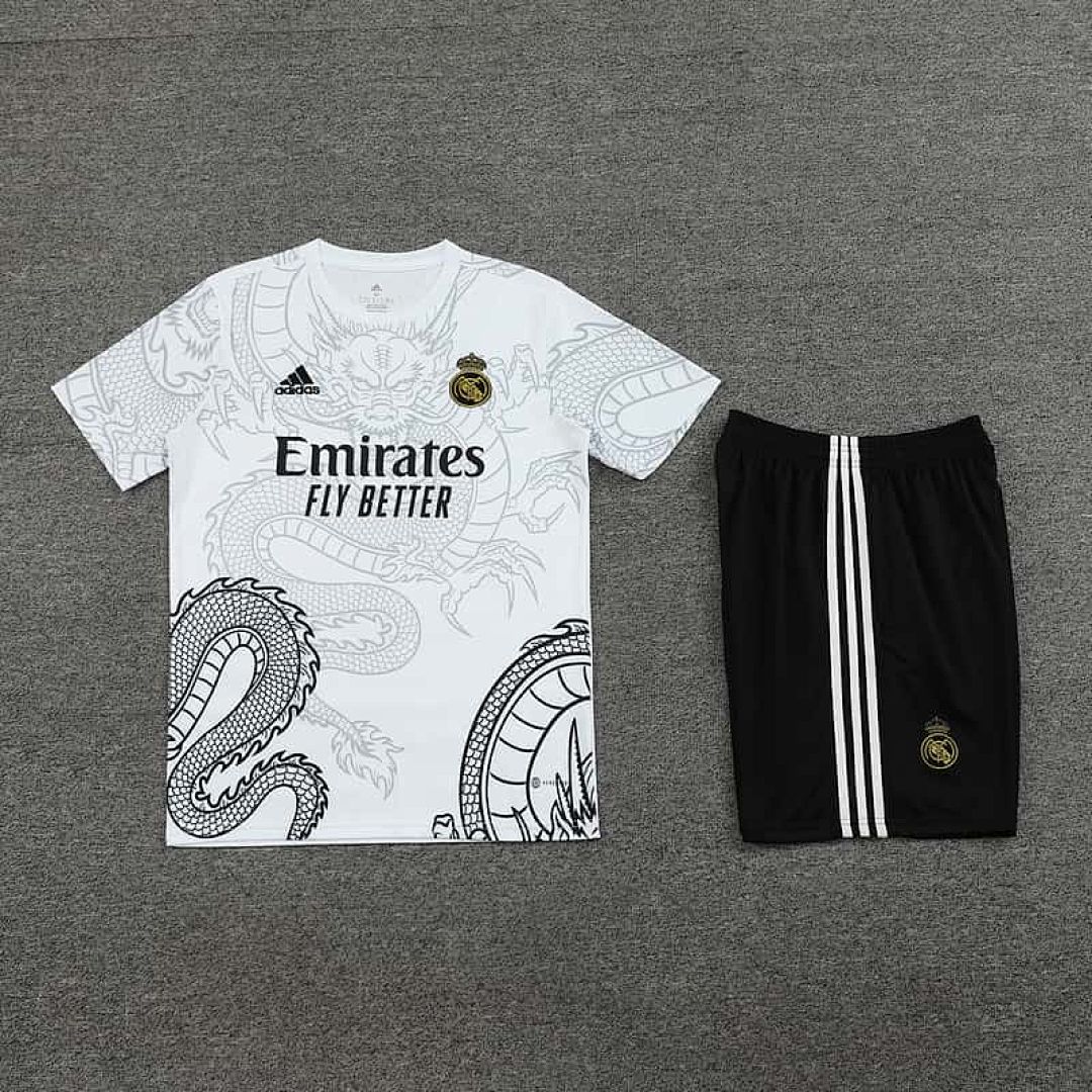 24-25 Real Madrid White Dragon Training Kits(Top+Shorts) 3