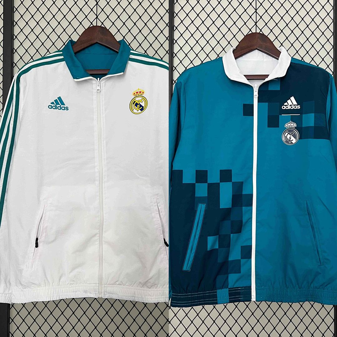 23-24 Real Madrid Trench Coat Reversible White&Blue Double-Sides Jacket
