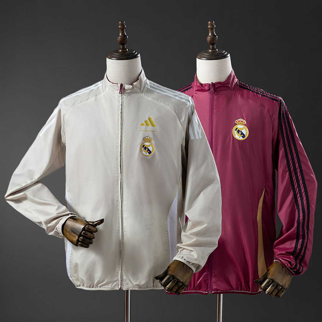 Real Madrid Reversible Jacket Windbreaker - Beige & Red S-XXL