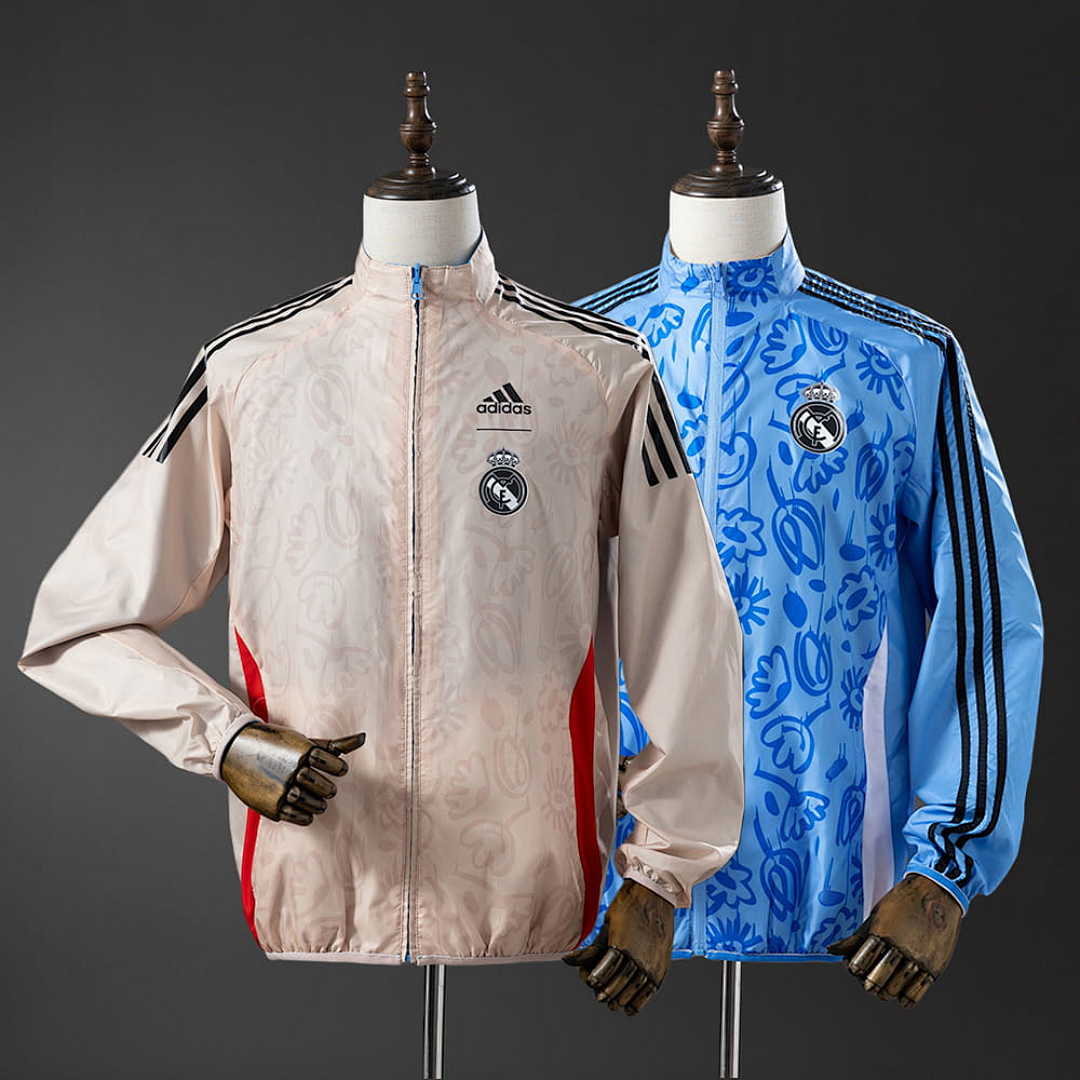 Real Madrid Reversible Jacket Windbreaker - Beige & Blue S-XXL