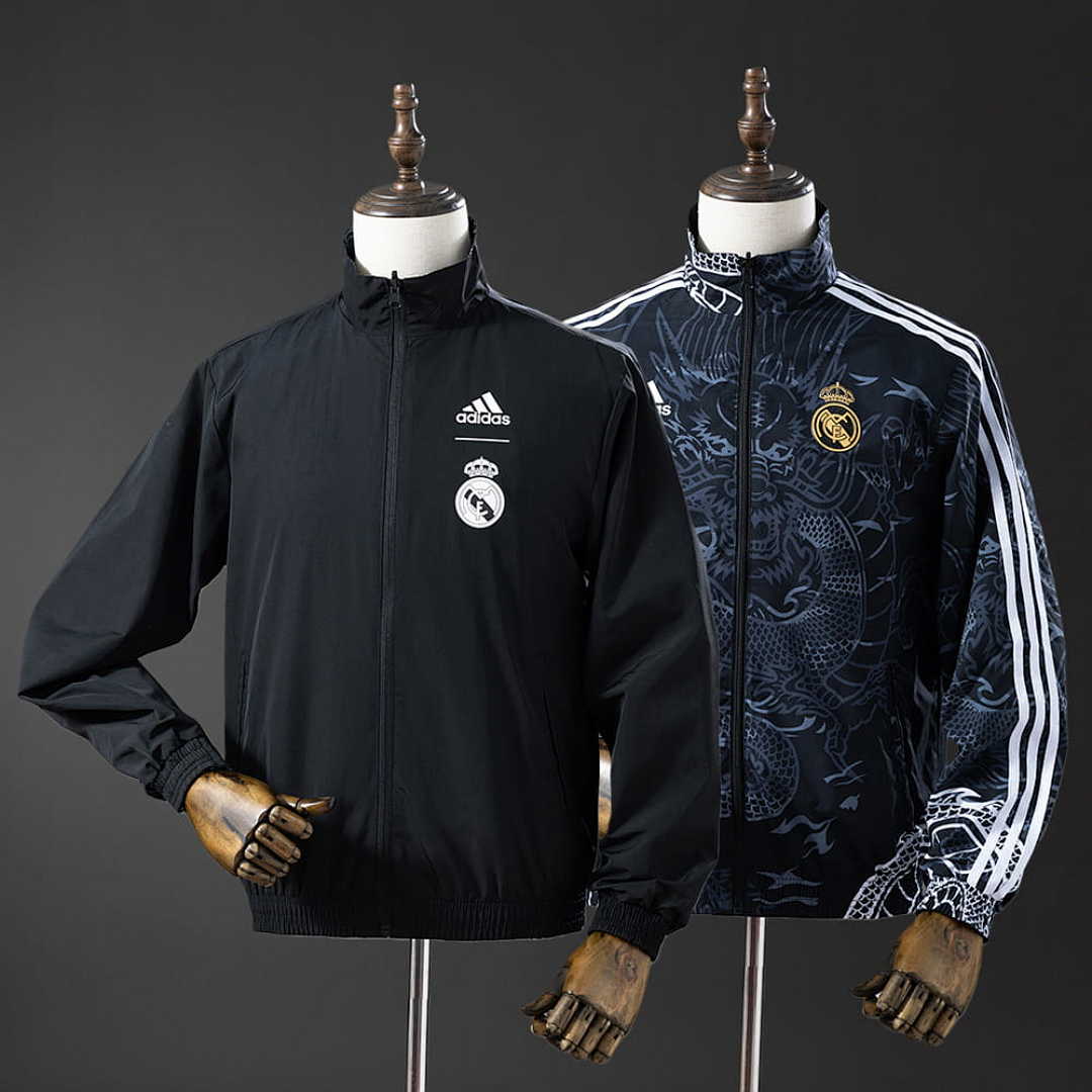 Real Madrid Reversible Jacket Windbreaker - Black&Black Dragon S-XXL