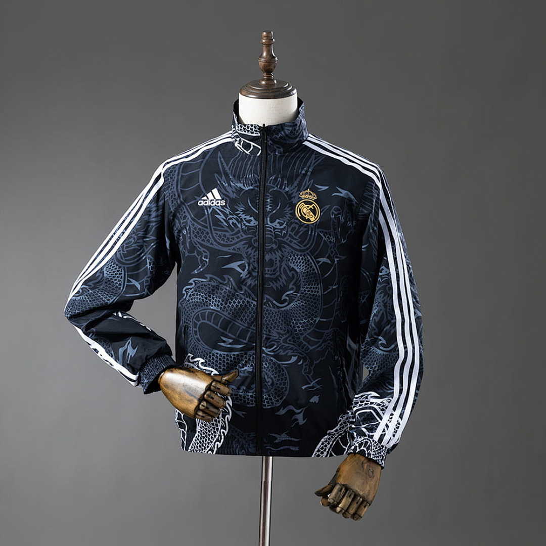 Real Madrid Reversible Jacket Windbreaker - Black&amp;Black Dragon S-XXL 3
