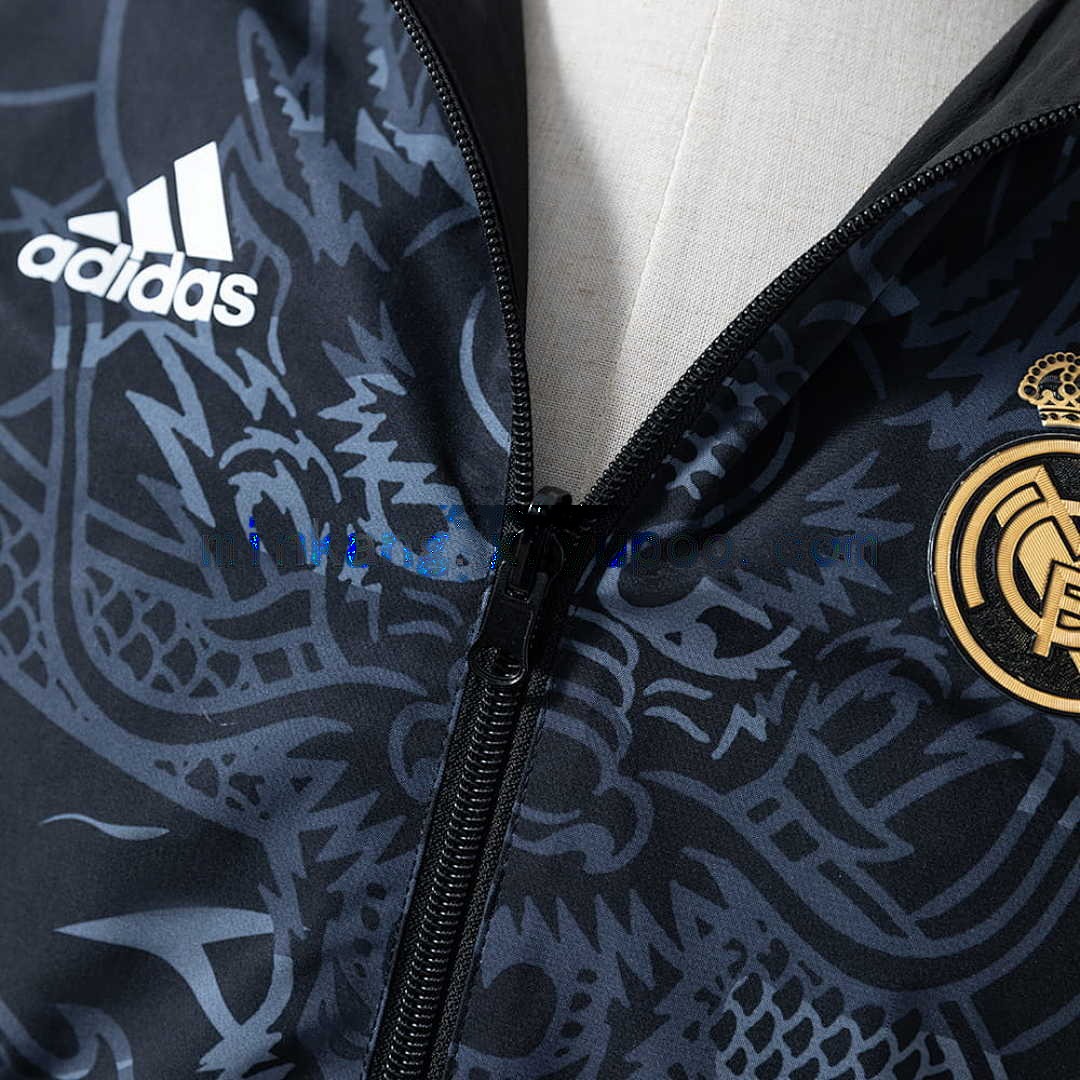 Real Madrid Reversible Jacket Windbreaker - Black&amp;Black Dragon S-XXL 7