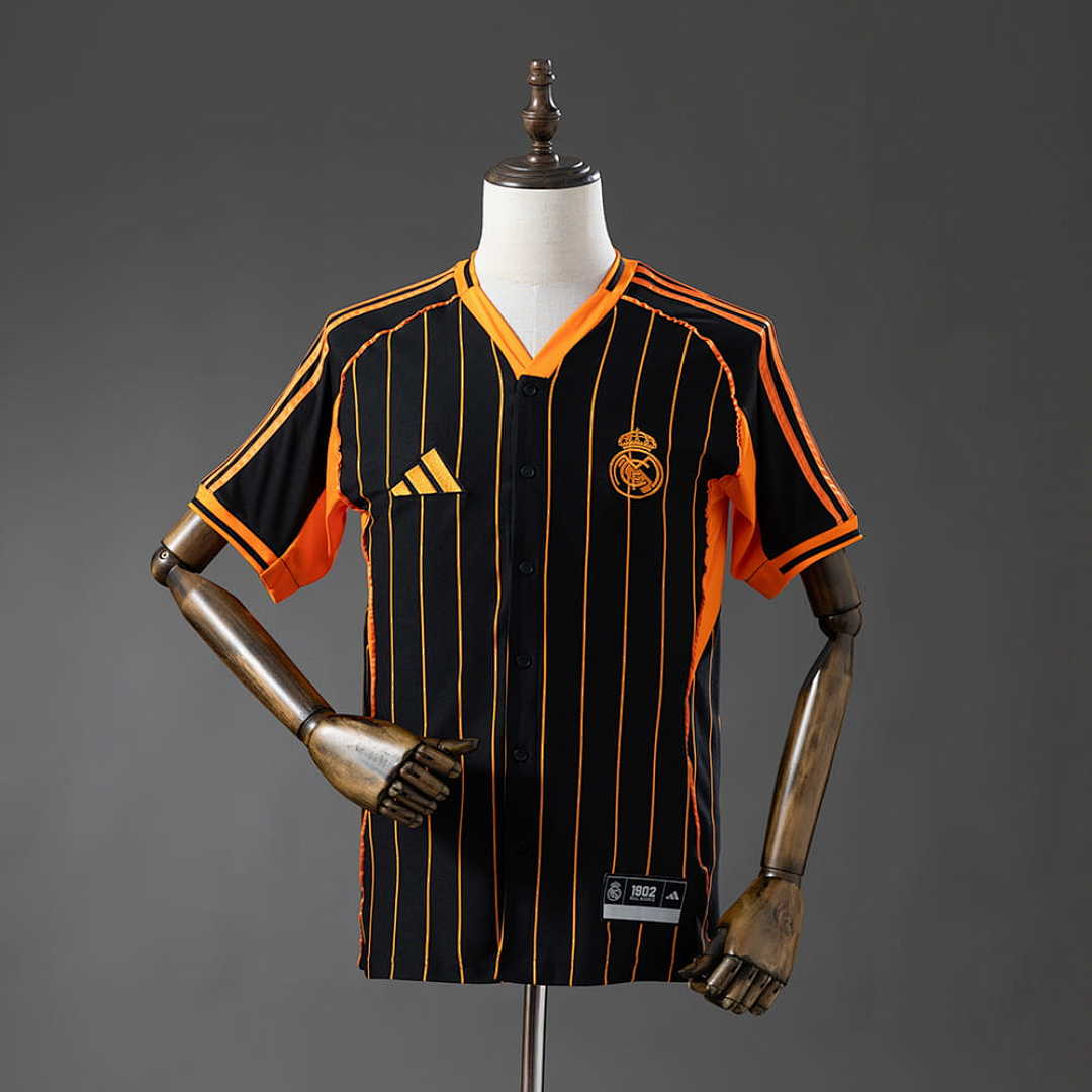 Real Madrid 25_26 Baseball - Black and Orange Striped Jersey S-4XL