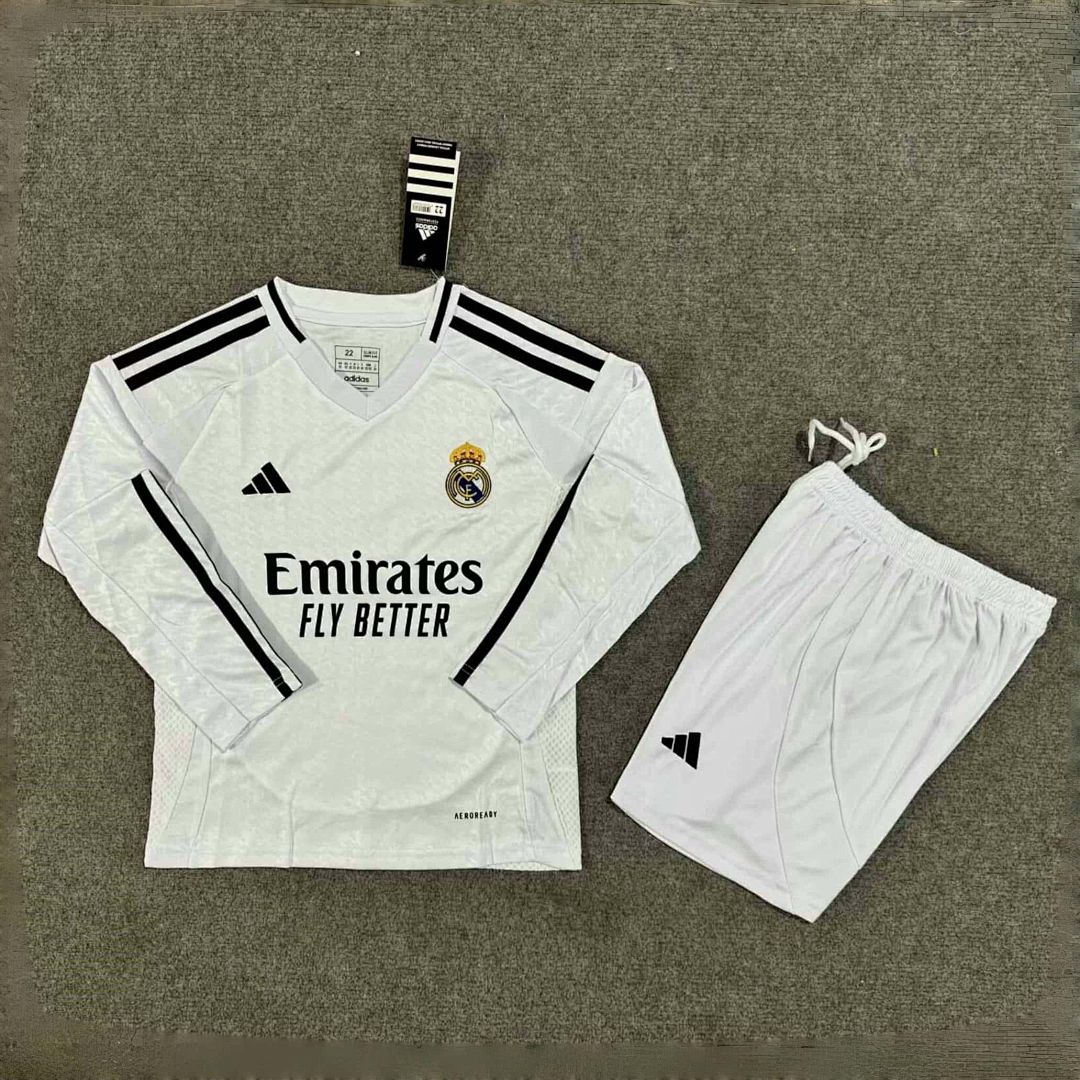24-25 Real Madrid Home Kid Kits Long Sleeve Youth Apparels AAAAJersey Supplier Yupoo
