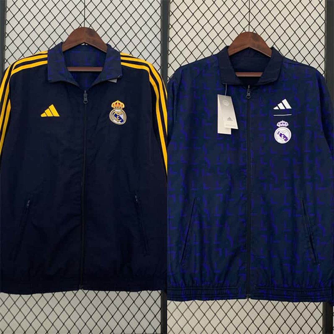 23-24 Real Madrid Trench Coat Reversible Windbreaker Navy