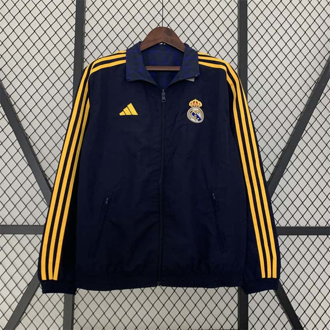 23-24 Real Madrid Trench Coat Reversible Windbreaker Navy 11