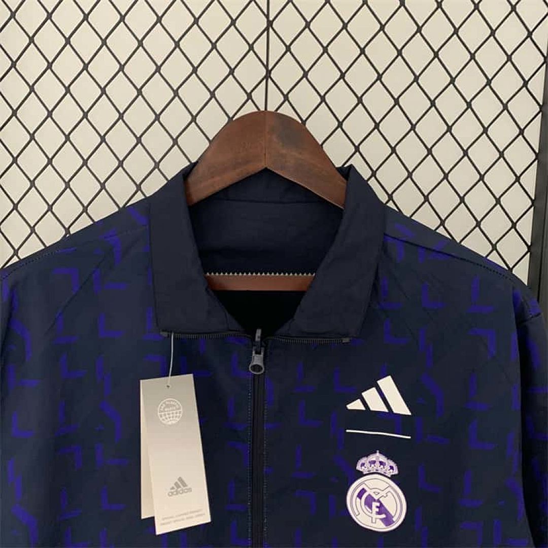 23-24 Real Madrid Trench Coat Reversible Windbreaker Navy 13