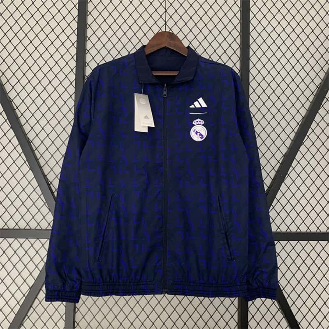 23-24 Real Madrid Trench Coat Reversible Windbreaker Navy 7