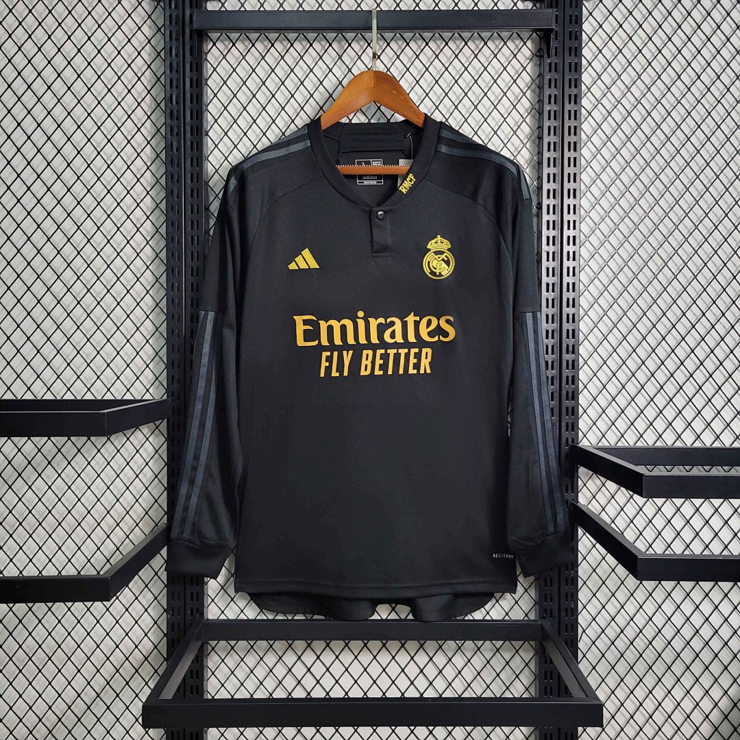 23-24 Real Madrid Third Kit Long Sleeve Black Shirt