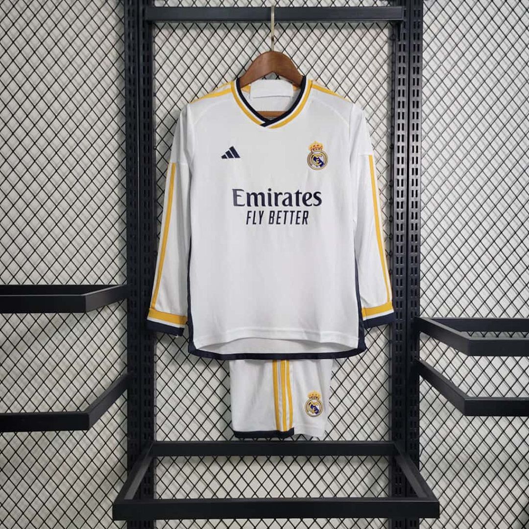 23-24 Real Madrid Home Kids Long Sleeve Kits Soccer Jerseys Yupoo