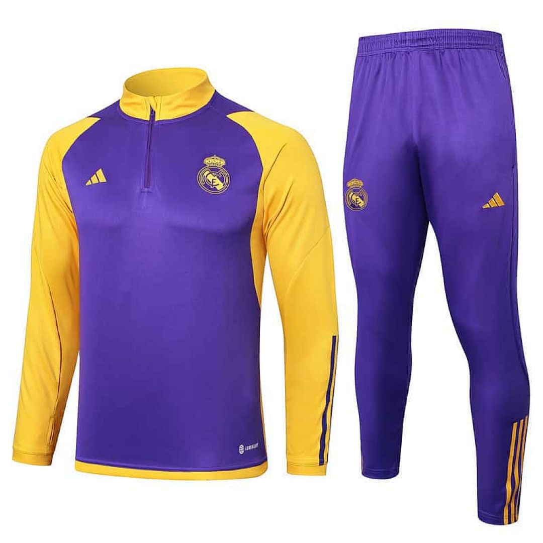 23-24 Real Madrid Long Sleeve Tracksuit Purple&Yellow Training Suits