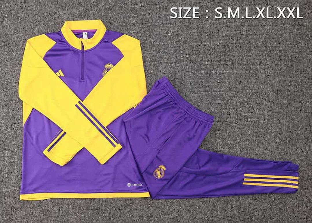 23-24 Real Madrid Long Sleeve Tracksuit Purple&amp;amp;Yellow Training Suits 2
