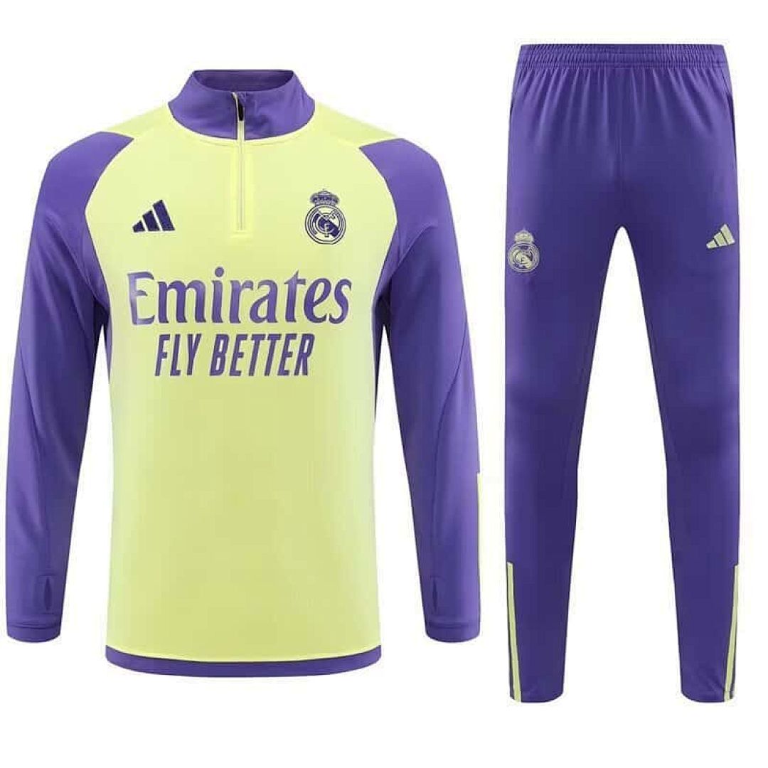 23-24 Real Madrid Adults And Kids Long Sleeve Kits Yellow Training Suits