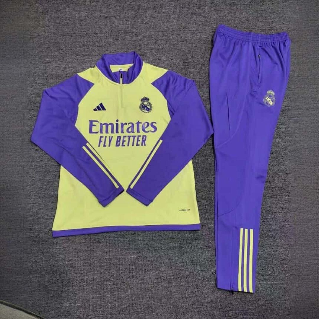 23-24 Real Madrid Adults And Kids Long Sleeve Kits Yellow Training Suits 2
