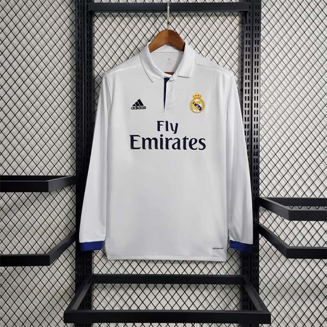 16-17 Retro Real Madrid home Long Sleeve Size S-XXL Soccer Jersey