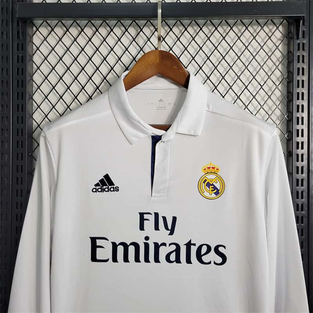 16-17 Retro Real Madrid home Long Sleeve Size S-XXL Soccer Jersey 2