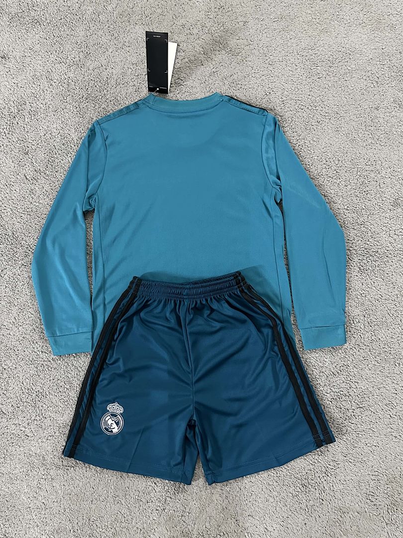 17-18 Retro Kids Real Madrid Second Away Kit Long Sleeves 4