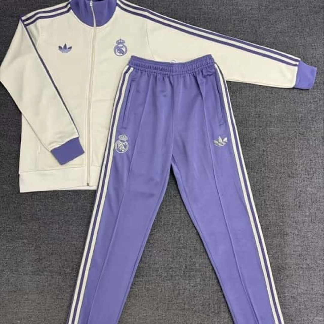 25-26 Real Madrid Long Sleeve Training Suit Purple &amp; White Cheap Soccer Jerseys Yupoo 12
