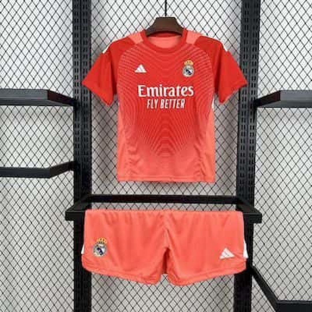 25-26 Real Madrid Orange Goalkeeper Kid Kits Cheap Football Jersey Wholesale Yupoo