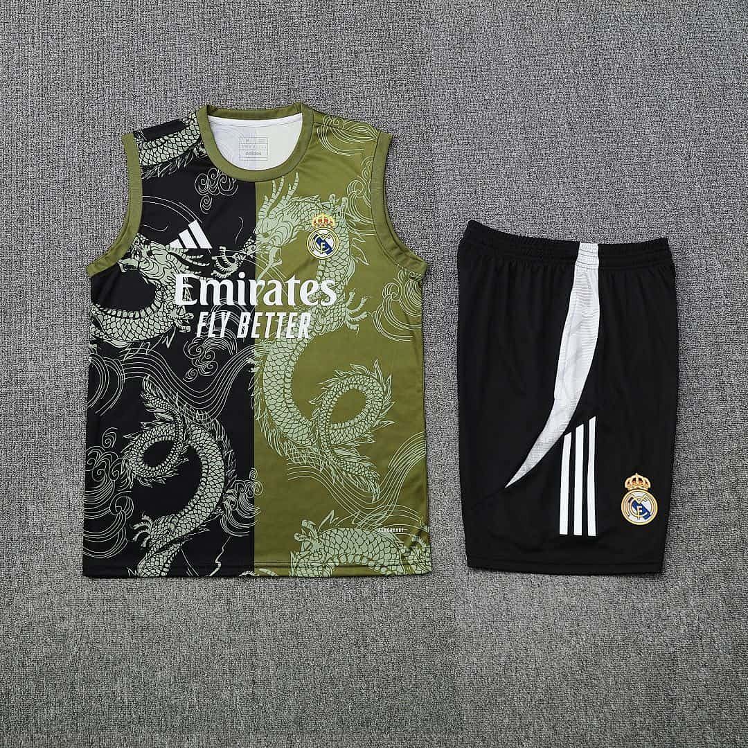 25-26 Real Madrid Green&amp;Black Dragon Training Kits Football Tracksuits 4