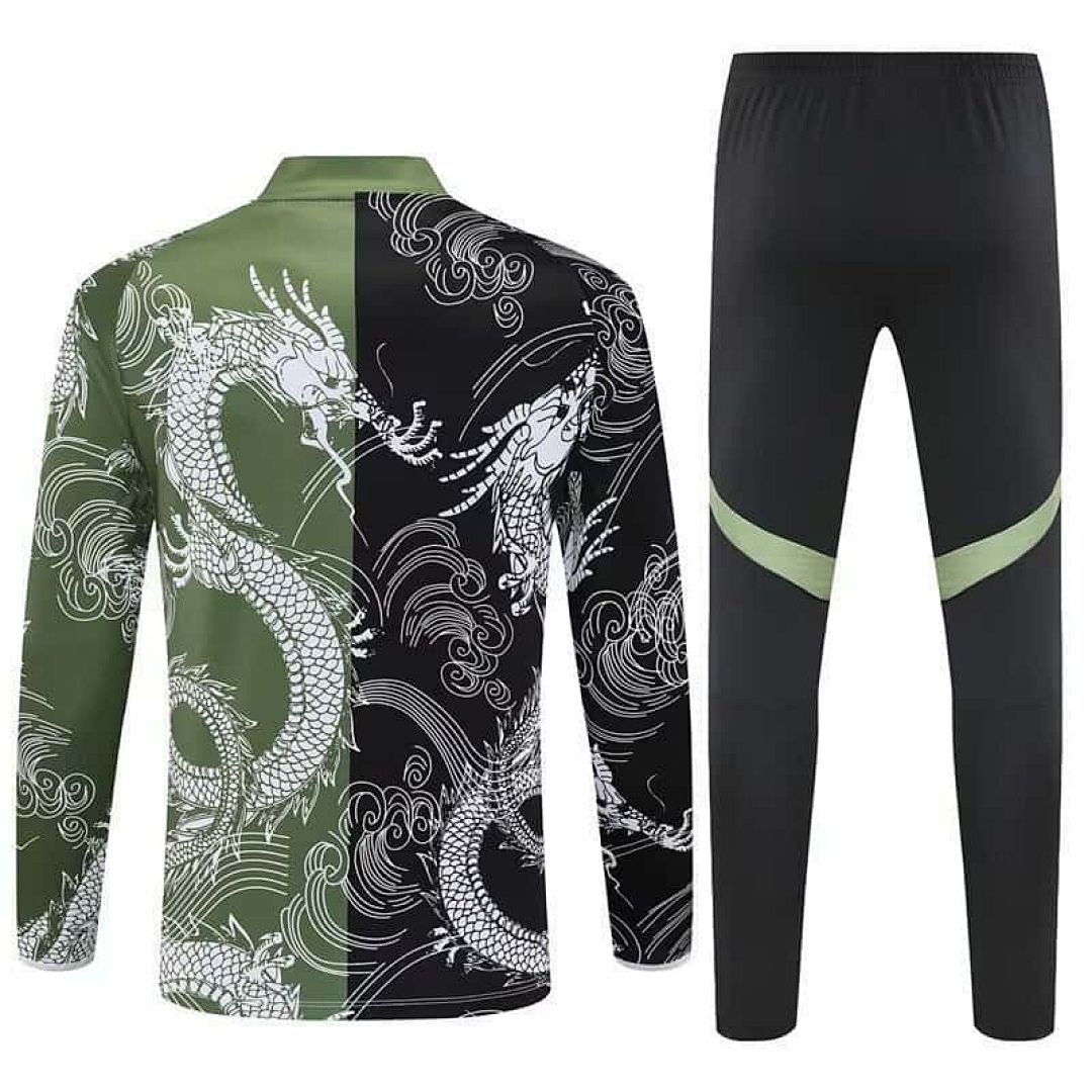 25-26 Real Madrid Green&amp;Black Dragon Training Kits Long Football Tracksuits 2