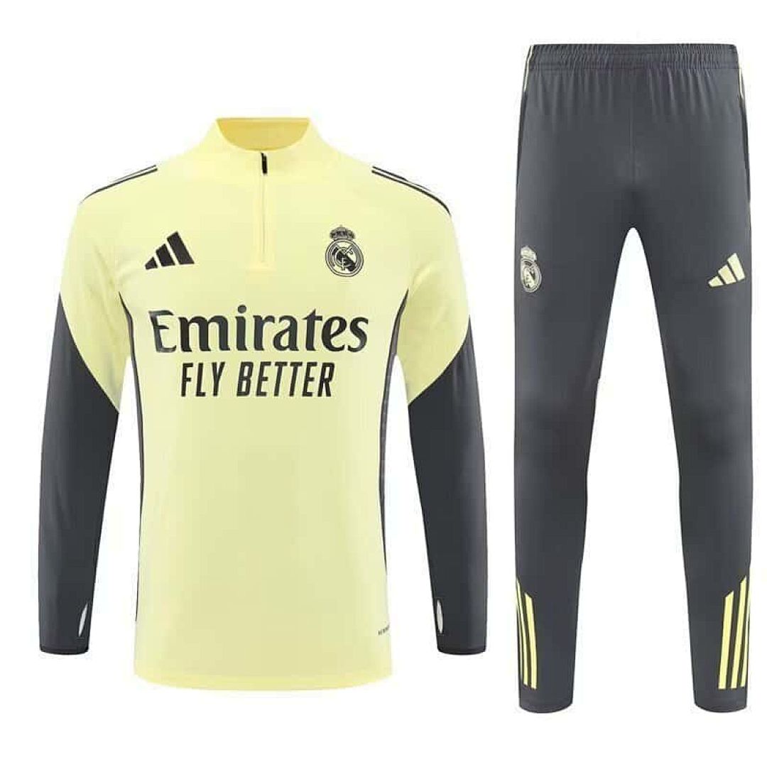 25-26 Real Madrid Yellow&Grey Training Kits Long Tracksuits Cheap Football Jersey Wholesale Yupoo
