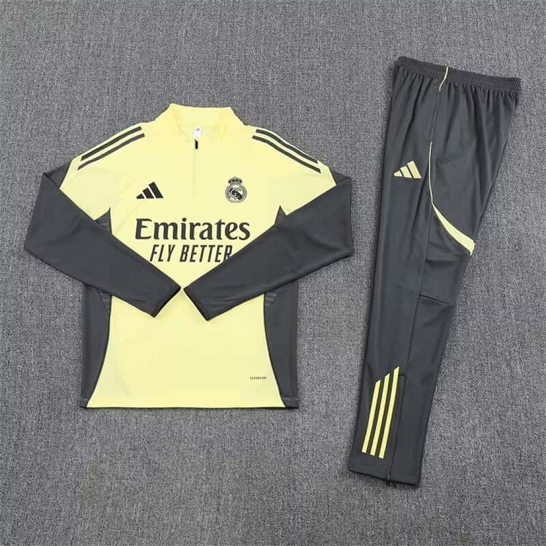 25-26 Real Madrid Yellow&amp;Grey Training Kits Long Tracksuits Cheap Football Jersey Wholesale Yupoo 3
