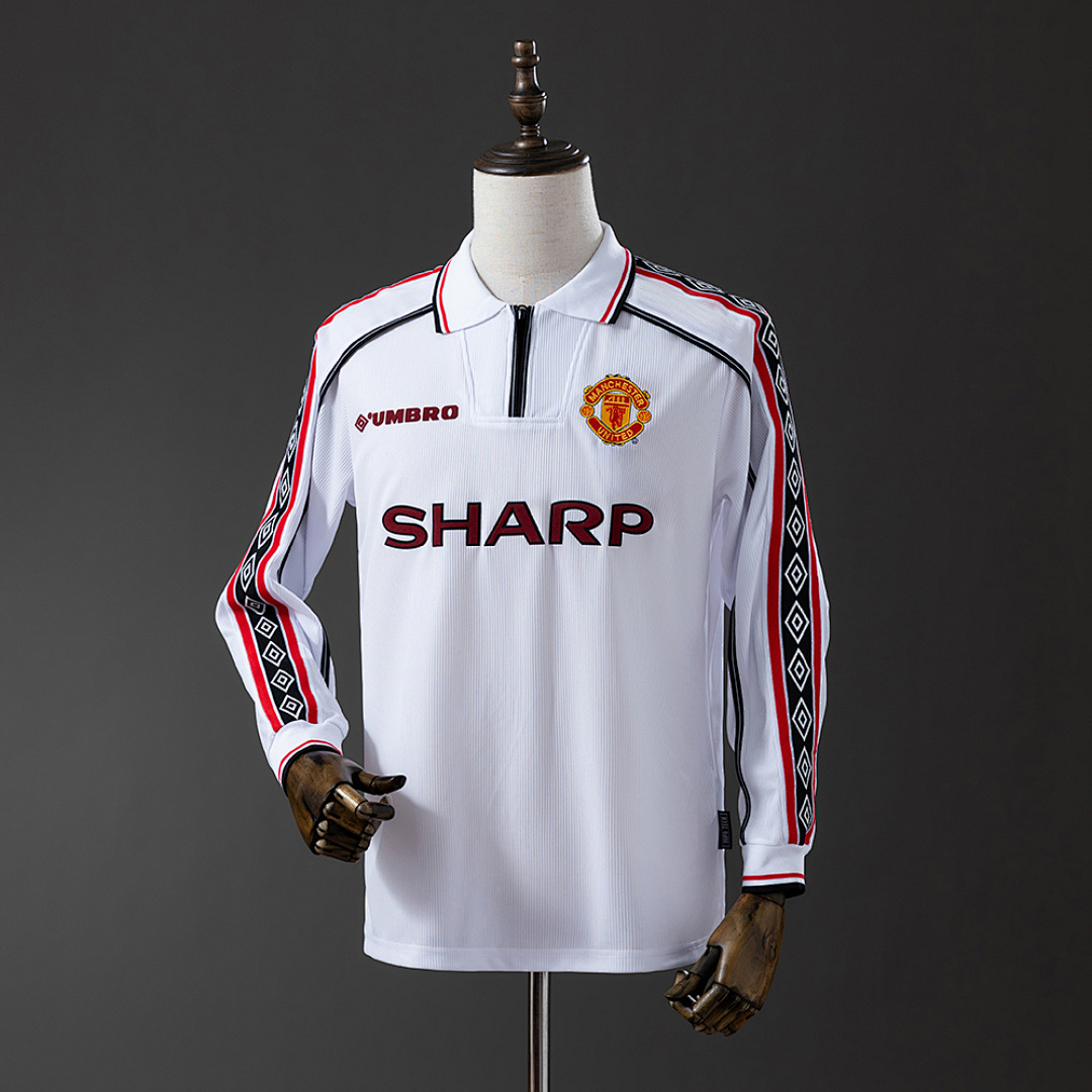 M-U 98/99 White Long Sleeve Retro Jersey S-XXL 2