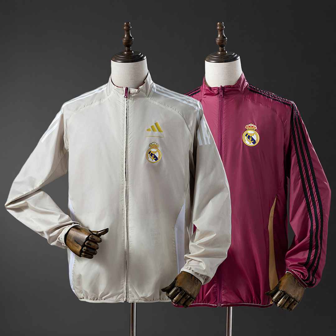 Real Madrid Reversible Jacket Windbreaker - Beige & Red S-XXL 2
