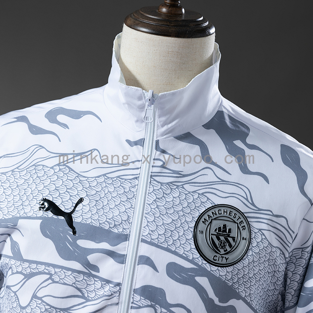 Manchester City Reversible Jacket Windbreaker - White & Mint Green S-XXL 11