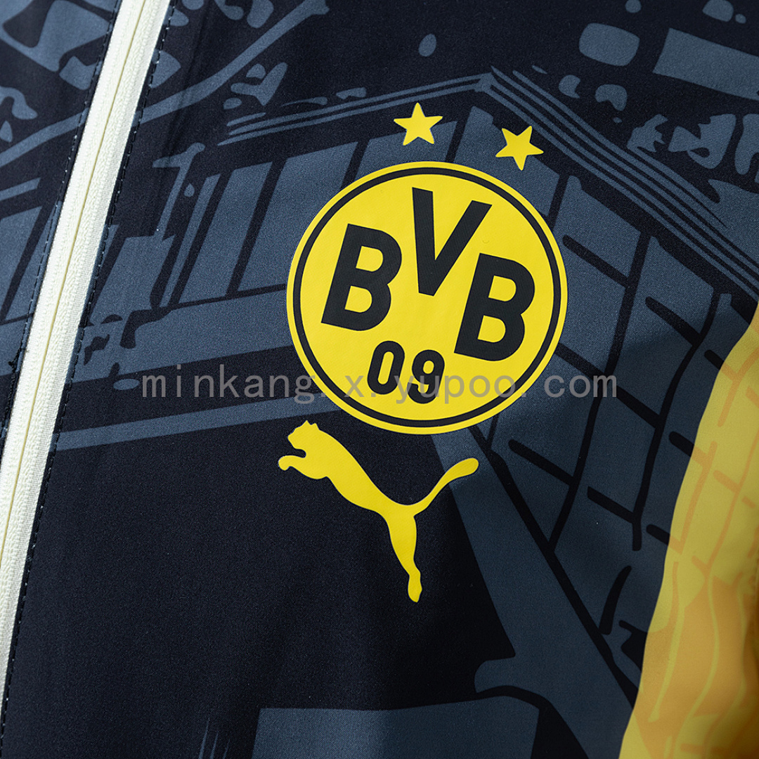Borussia Dortmund Reversible Jacket Windbreaker - Black & Beige S-XXL 5
