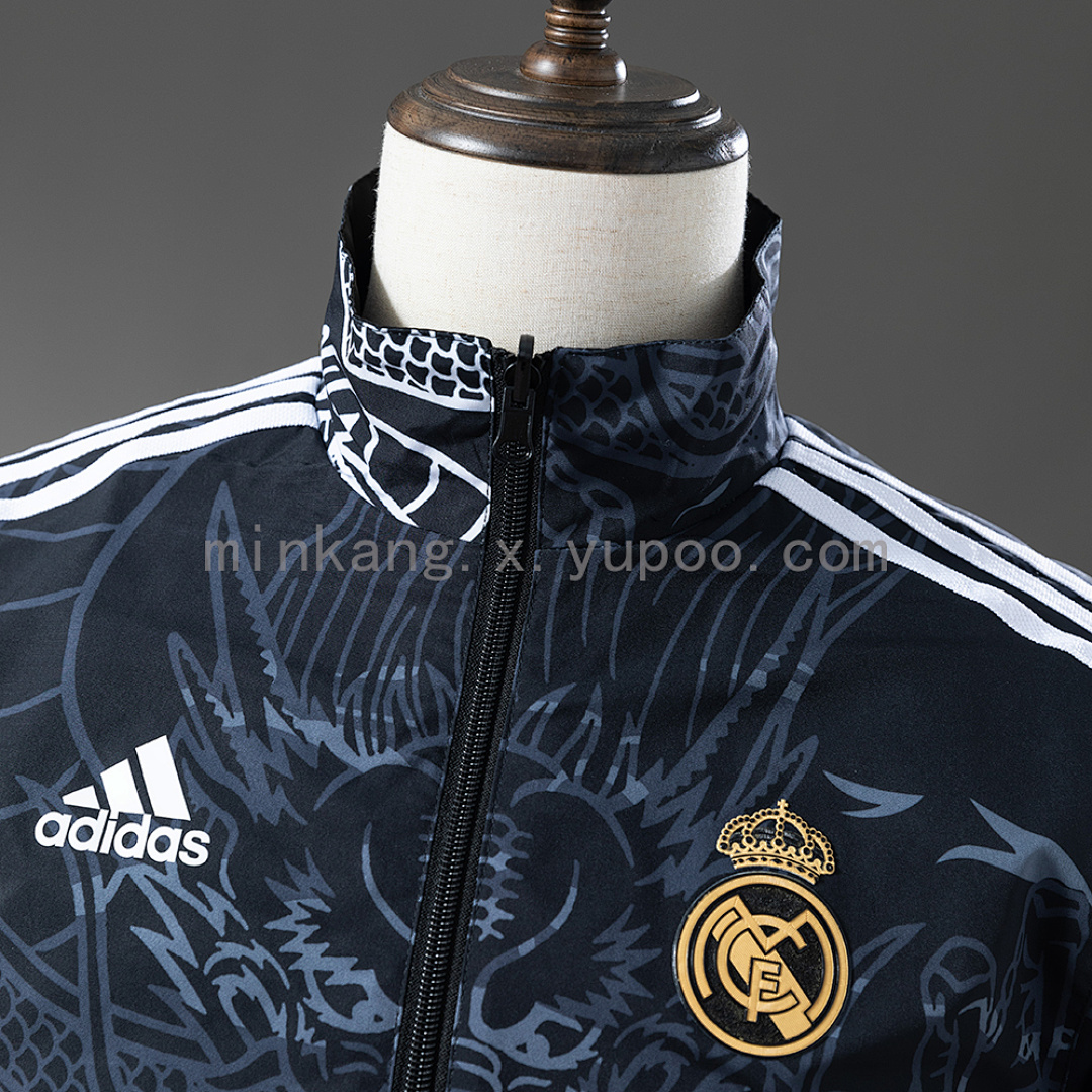 Real Madrid Reversible Jacket Windbreaker - Black&Black Dragon S-XXL 11