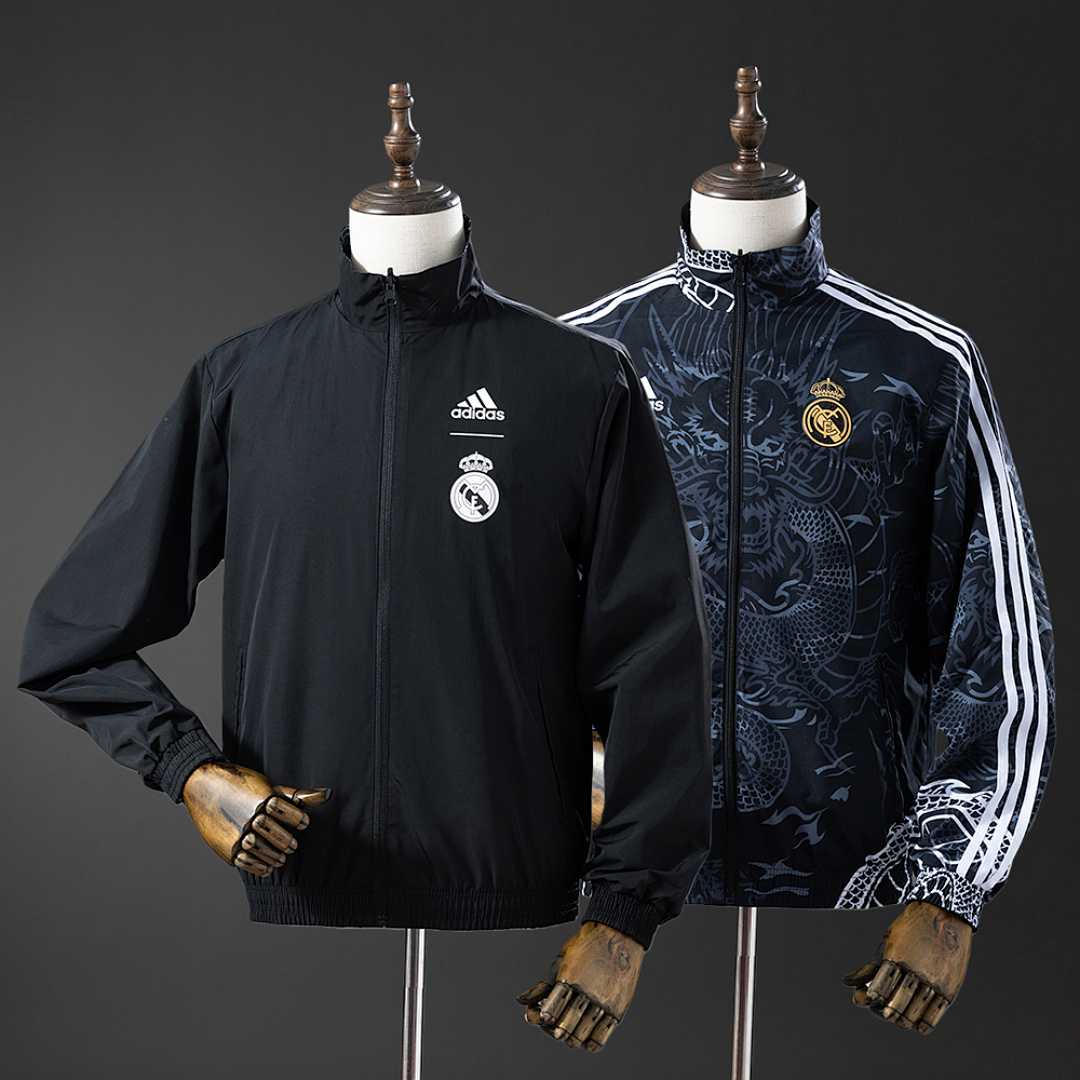 Real Madrid Reversible Jacket Windbreaker - Black&Black Dragon S-XXL 4