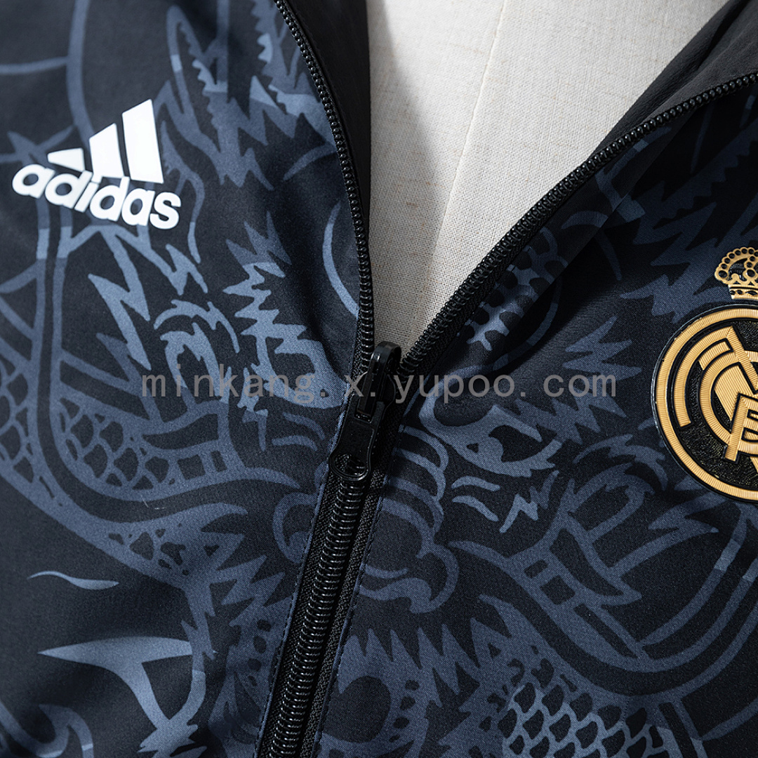 Real Madrid Reversible Jacket Windbreaker - Black&Black Dragon S-XXL 8