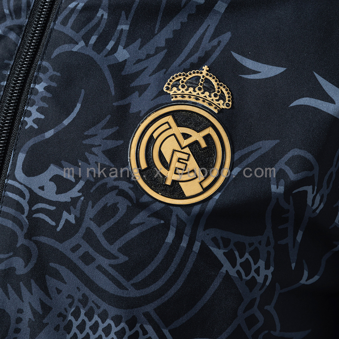 Real Madrid Reversible Jacket Windbreaker - Black&Black Dragon S-XXL 10
