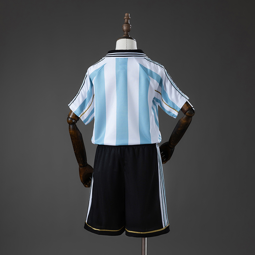 Argentina 1998 Home Retro Kids Kit Jersey Size 16-28 2