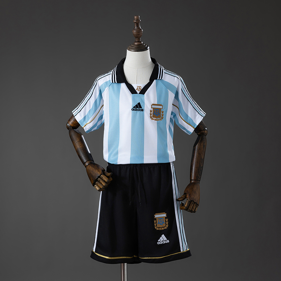 Argentina 1998 Home Retro Kids Kit Jersey Size 16-28 3