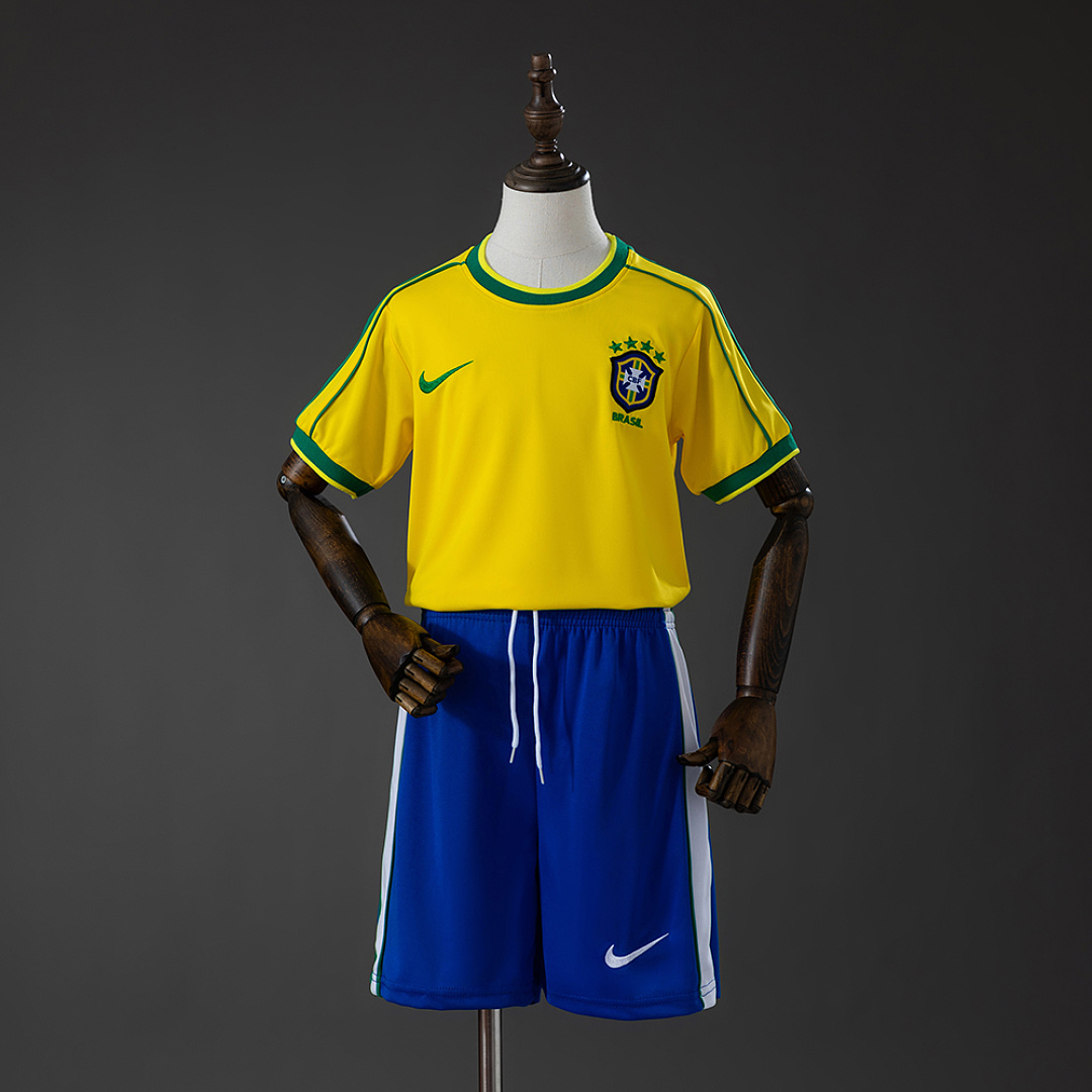 Brazil 1998 Home Retro Kids Kit Jersey SIZE 16-28 3