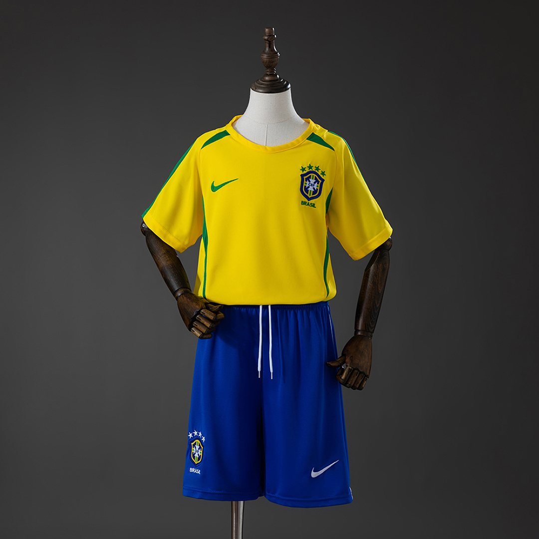 Brazil 2002 Home Retro Kids Kit Jersey SIZE 16-28 3