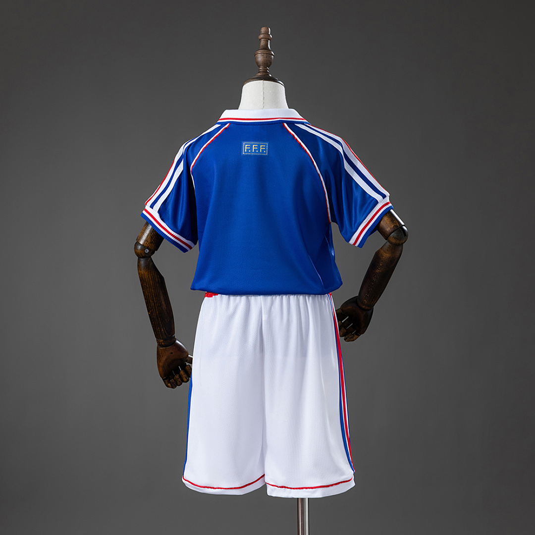 France 1998 Home Retro Kids Kit Jersey Size 16-28 2