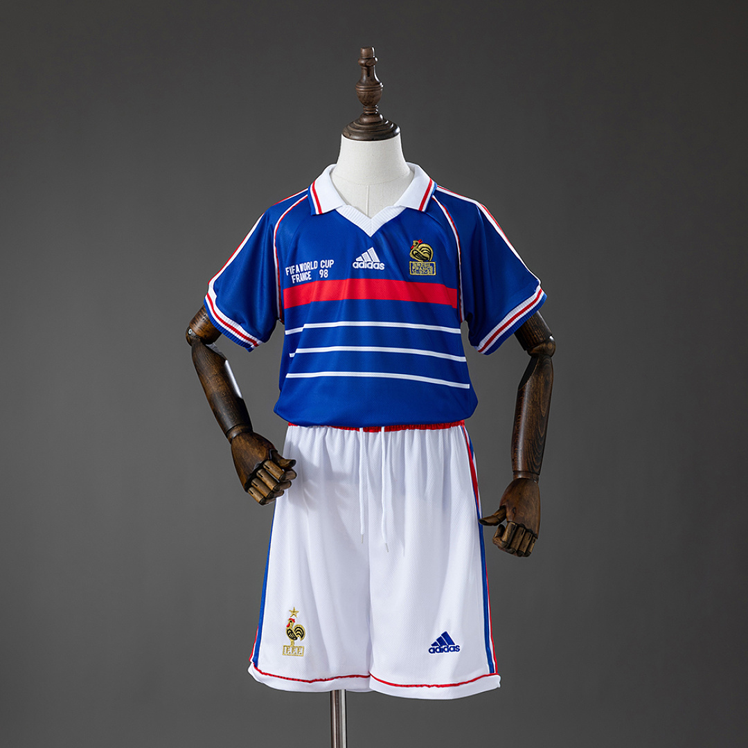 France 1998 Home Retro Kids Kit Jersey Size 16-28
