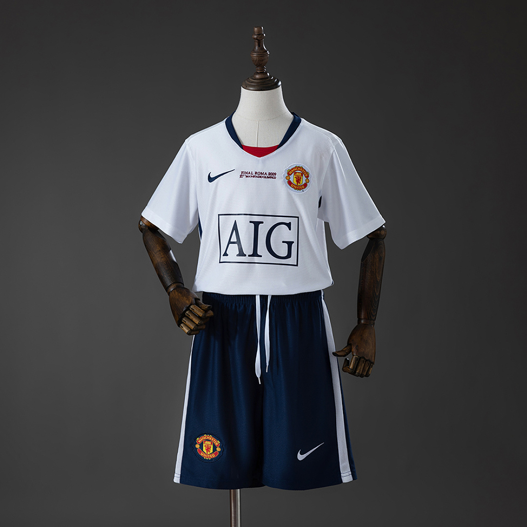 M-U 08/09 Away (UEFA Champions League) Retro Kids Kit Jersey SIZE 16-28 3