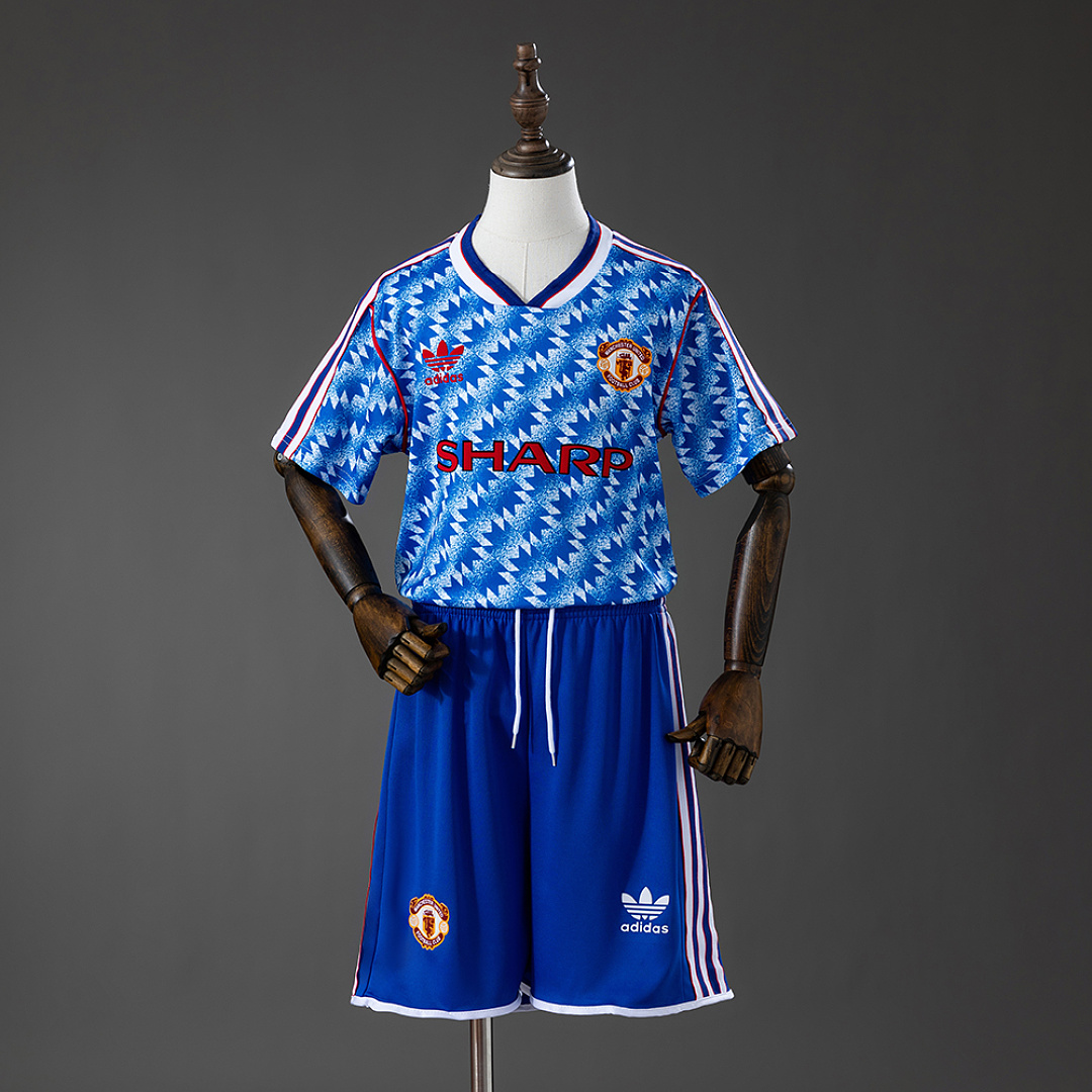 M-U 90/92 Away Retro Kids Kit Jersey SIZE 16-28 3