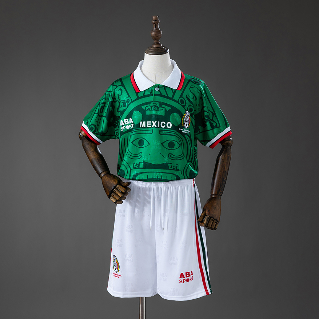 Mexico 1998 Home Retro Kids Kit Jersey Size 16-28 3