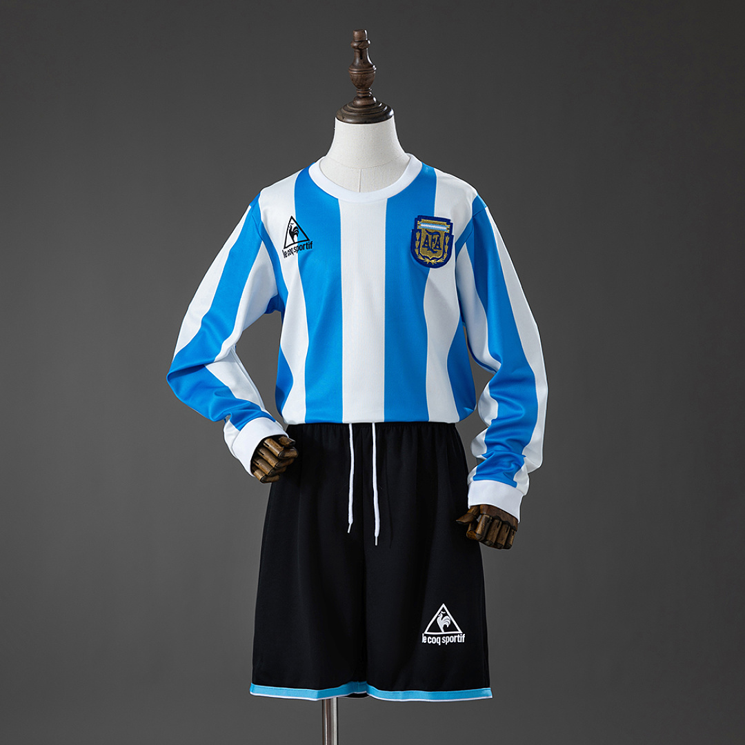 Argentina 1998 Home Retro Long-Sleeved Kids Kit Jersey Size 16-28 3