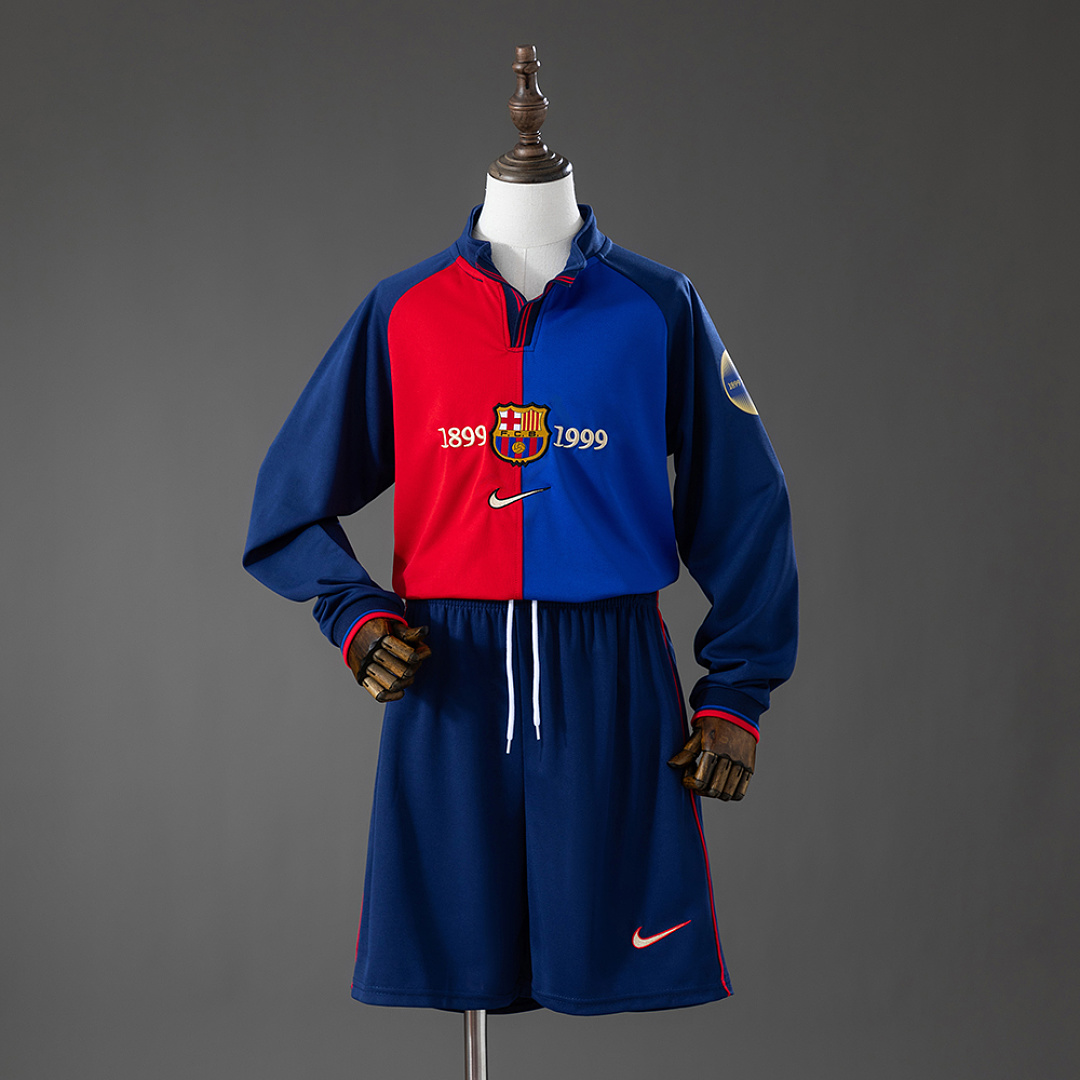 Barcelona 100th Anniversary Retro Long-Sleeve Kids Kit Jersey Size 16-28 3