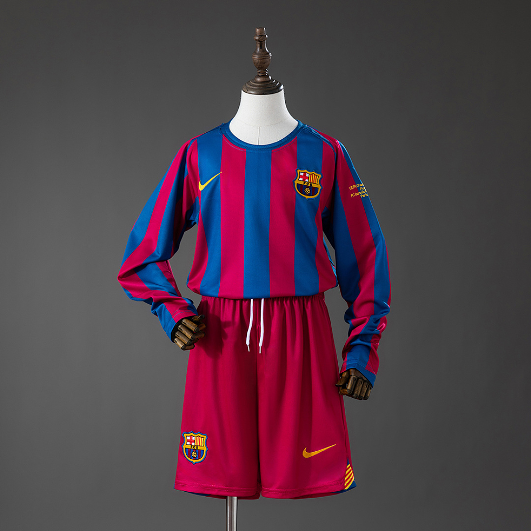 Barcelona 05/06 Home (UEFA Champions League) Retro Long Sleeve Kids Kit Jersey SIZE 16-28 3